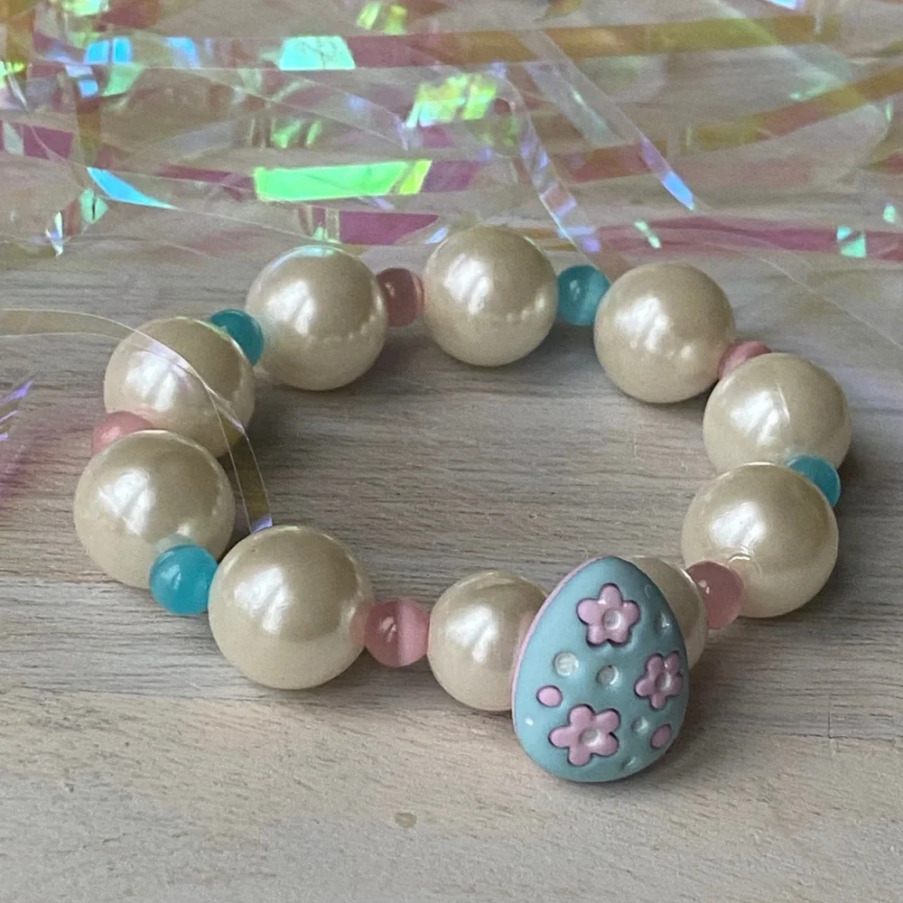 Girls Pastel Easter Bead Bracelet Set - Pink Blue
